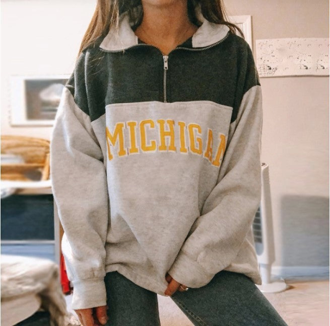 Women's Fashion Zip Print Long Sleeve Sweatshirt